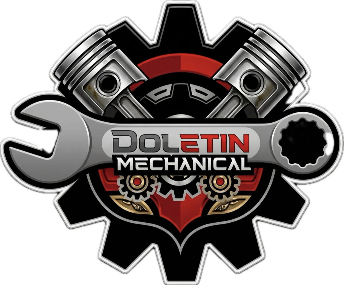 Doletin Mechanical logo, pistons, spanner and gear emblem